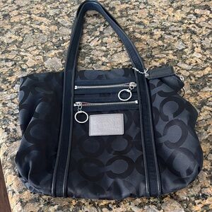 Coach Black Signature Tote with Silver Accents